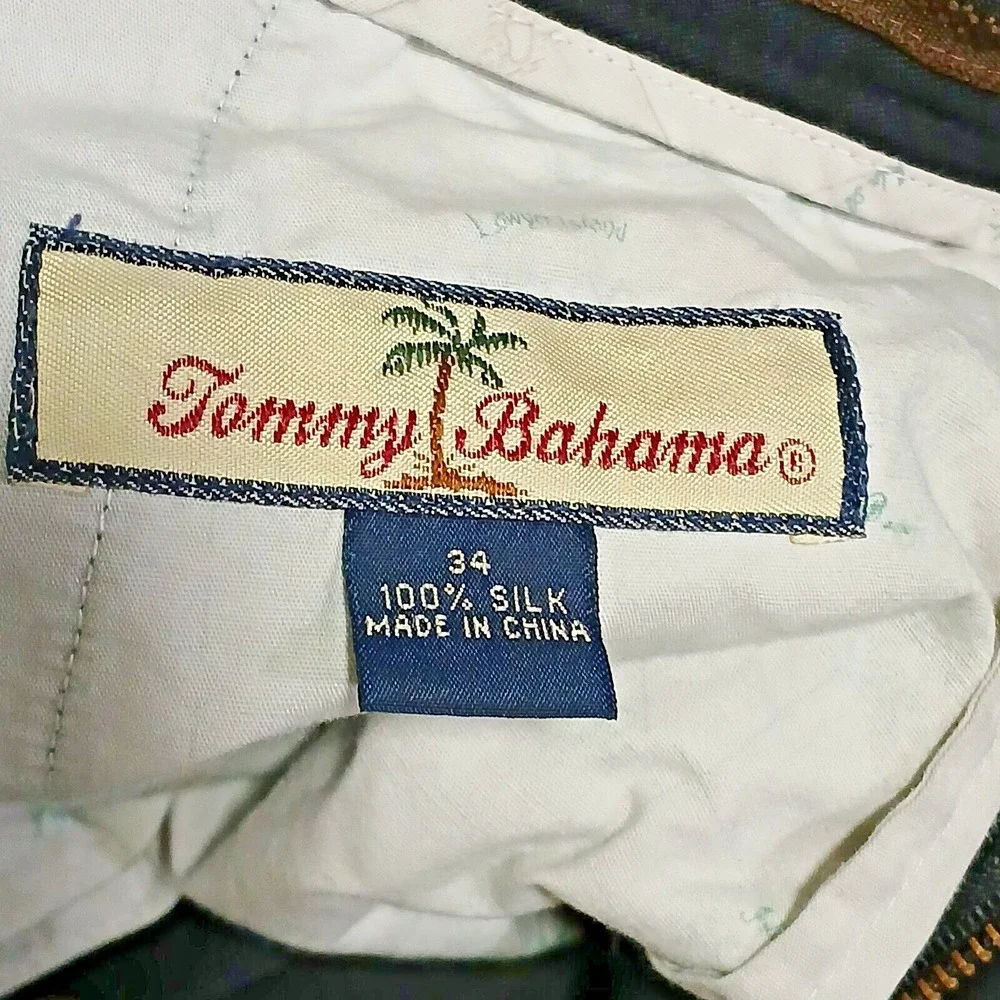 Tommy Bahama Relax 100% Silk Men's 34x28 Black Pleated Chino Pants Preppy Casual